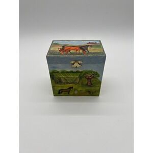 Vintage Enchantmints Musical Jewelry Trinket Box Spinning Horse Plays Music